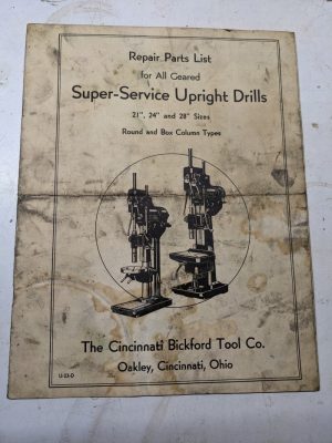 Cincinnati Instruction Service Part List Catalog Manual Super Service Drill