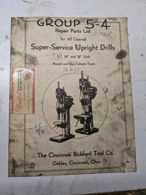 Cincinnati Instruction Service Part List Catalog Manual Super Drill 21 24 28”