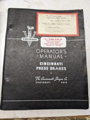 Cincinnati Press Brake Operator Service Manual Parts List Book #20-A 190 Series