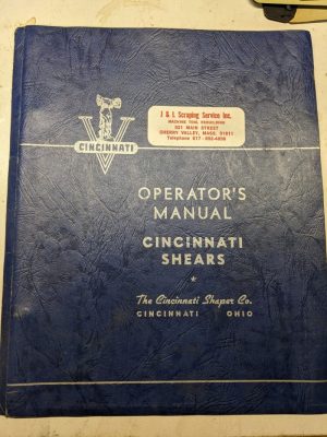 Cincinnati Shears Operator Service Manual Parts List Book 10 Series Machine Tool
