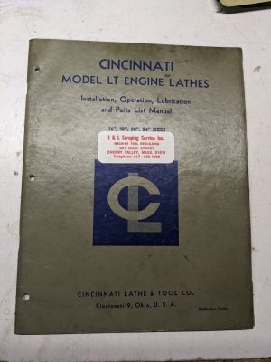 Cincinnati Operator Service Manual Parts List Book Model Lt Engine Lathe 1952