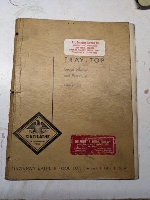 Cincinnati Operator Service Manual Parts List Book Tray Top Cintilathe 1952