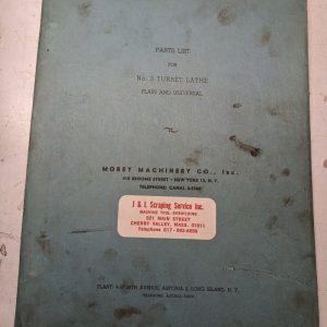 Morey Machinery Service Parts List Manual #3 Turret Lathe Machine Shop 1948
