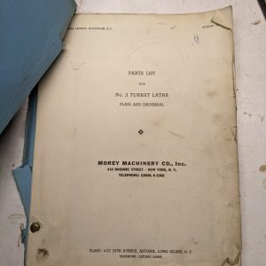 Morey Machinery Service Parts List Manual #3 Turret Lathe Machine Shop 1942