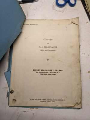Morey Machinery Service Parts List Manual #3 Turret Lathe Machine Shop 1942