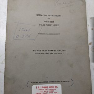 Morey Machinery Operator Service Manual Parts List 2G Turret Lathe Machine 1943