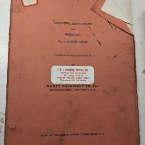 Morey Machinery Operator Service Manual Parts List #4 Turret Lathe Machine 1944