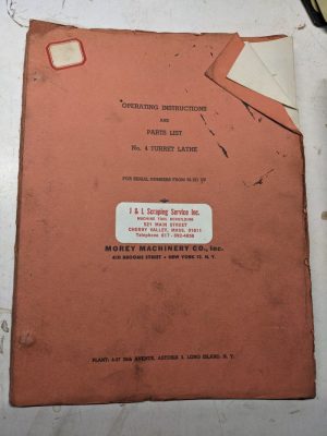 Morey Machinery Operator Service Manual Parts List #4 Turret Lathe Machine 1944