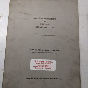 Morey Machinery Operator Service Manual Parts List 2G Turret Lathe Machine 2000