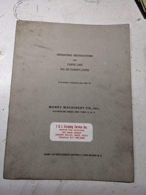 Morey Machinery Operator Service Manual Parts List 2G Turret Lathe Machine 2000
