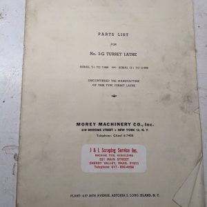 Morey Machinery Service Parts List Book Manual 2G Turret Lathe Machine 1941