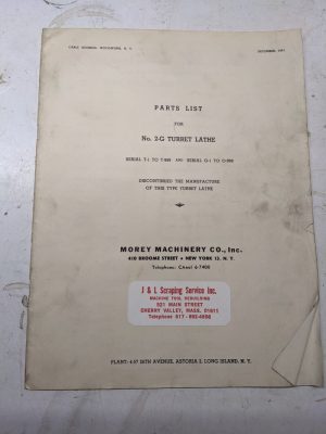 Morey Machinery Service Parts List Book Manual 2G Turret Lathe Machine 1941