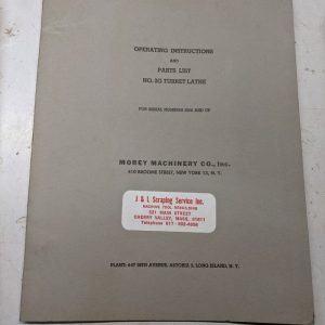 Morey Machinery Operator Service Manual Parts List 2G Turret Lathe Machine Book