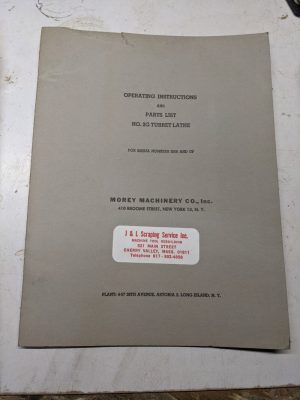 Morey Machinery Operator Service Manual Parts List 2G Turret Lathe Machine Book