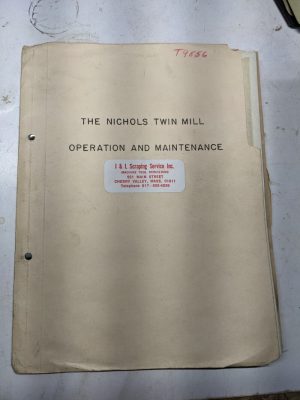Nichols Twin Mill Operator Service Manual Parts List Book Machine Tool