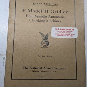 National Acme Service Parts List Book Manual Gridley Automatic H Model 1929