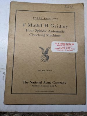 National Acme Service Parts List Book Manual Gridley Automatic H Model 1929