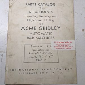National Acme Service Parts List Book Manual Gridley Automatic R Ra Model 1938