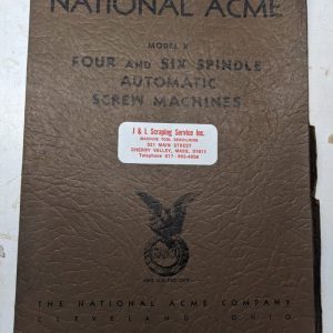 National Acme Operator Service Manual Gridley Automatic R Model Screw