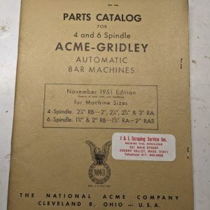 National Acme Service Parts List Manual Gridley Automatic Bar Rb Ra Ras Model