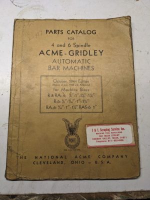 National Acme Service Parts List Manual Gridley Automatic R Ras Model Bar 1944