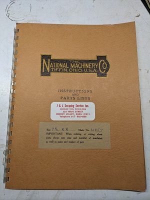 National Machine Instruction Service Manual Parts List Book Reduceroll 1950