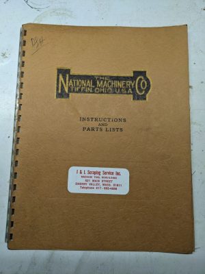 National Machine Instruction Service Manual Parts List Book Cold Header