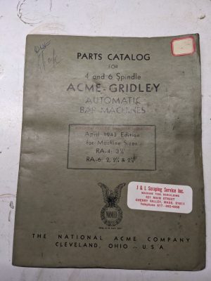 National Acme Service Parts List Manual Gridley Automatic Ra- 4 6 Model Bar 1943