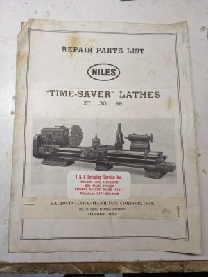 Niles Lathes Service Repair Parts List Book Manual Catalog Time-Saver 27 30 36”