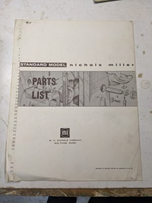 Nichols Milling Machine Tool Service Repair Parts List Book Manual Standard