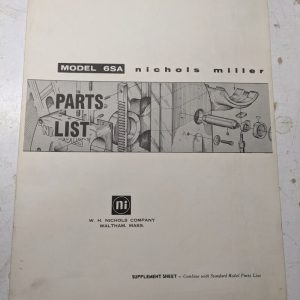 Nichols Milling Machine Tool Service Repair Parts List Book Manual Model 6Sa