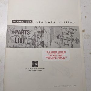 Nichols Milling Machine Tool Service Repair Parts List Book Manual Model 8Sa