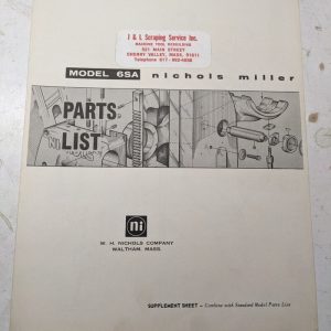 Nichols Milling Machine Tool Service Repair Parts List Book Manual Model 6Sa