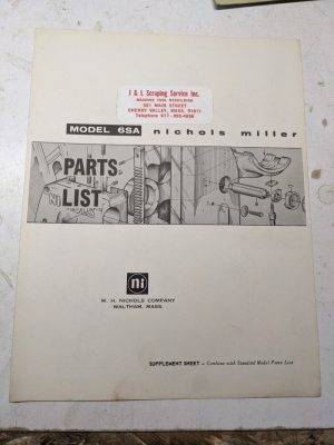 Nichols Milling Machine Tool Service Repair Parts List Book Manual Model 6Sa