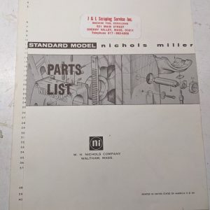 Nichols Milling Machine Tool Service Repair Parts List Manual Standard Model
