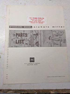Nichols Milling Machine Tool Service Repair Parts List Manual Standard Model
