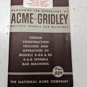 National Acme Service Repair Parts List Manual Gridley Automatic Bar Machine