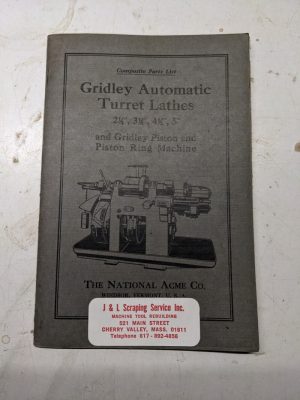 National Acme Service Repair Parts List Manual Gridley Automatic Lathes 1920