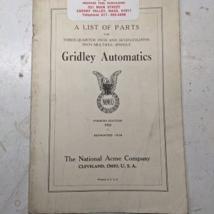 National Acme Service Repair Parts List Manual Gridley Automatic Multi Spindle
