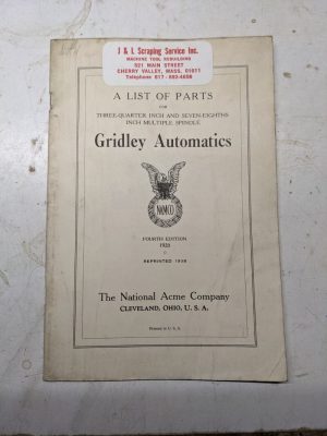 National Acme Service Repair Parts List Manual Gridley Automatic Multi Spindle
