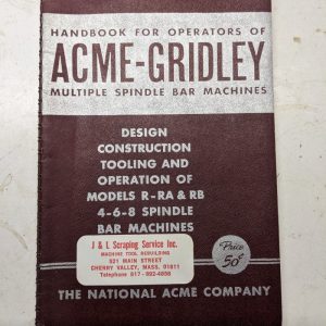 National Acme Service Repair Parts List Manual Gridley Automatic Bar Mach Tool