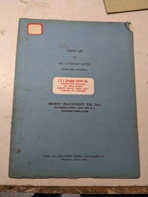 Morey Machine Tool Service Repair Parts List Catalog Manual #3 Turret Lathe