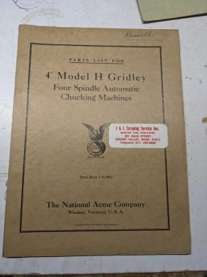 National Acme Service Repair Parts List Manual Gridley Automatic Chucking Mach