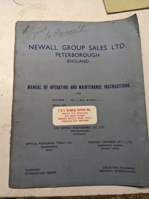 Newall #1 Jig Boring Machine Service Operator Manual Repair Parts List Book
