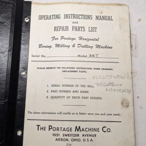 Portage Boring Milling Machine Operator Service Manual Parts List Book 33T 1963