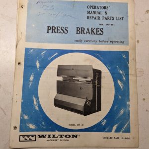 Wilton Press Brakes Operator Service Manual Parts List Shop Book 50-75 Ton