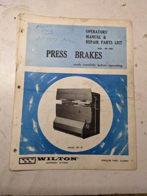 Wilton Press Brakes Operator Service Manual Parts List Shop Book 50-75 Ton
