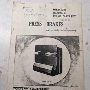 Wilton Press Brakes Operator Service Manual Parts List Shop Book 50-75 Ton Copy