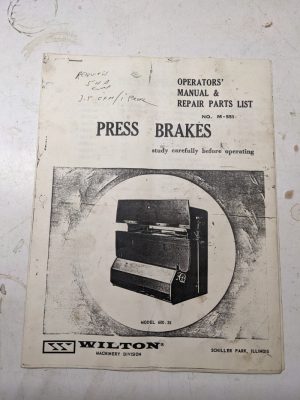 Wilton Press Brakes Operator Service Manual Parts List Shop Book 50-75 Ton Copy