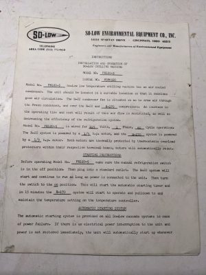 So-Low Equipment Operator Service Manual Chilling Machine Pr120-5 8586520 Parts